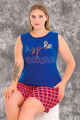 rahat ve şık kadınların tercihi lady 10426 desenli ve kırmızı mavi renkli büyük beden şortlu anne pijama takımı, 8509990017507, lady pijama takımı, Lady
