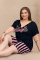 rahat ve şık kadınların tercihi lady 10427 çizgili ve siyah renkli büyük beden şortlu anne pijama takımı, 8509990021795, lady pijama takımı, Lady