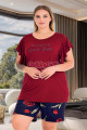 rahat ve şık kadınların tercihi lady 10428 desenli ve bordo - lacivert renkli şortlu büyük beden anne pijama takımı, 8509990028053, lady pijama takımı, Lady