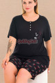 rahat ve şık kadınların tercihi lady 10440 çiçekli ve siyah renkli şortlu büyük beden anne pijama takımı, 8509990029371, lady pijama takımı, Lady