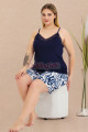 rahat ve şık kadınların tercihi lady 10442 lacivert renkli ve desenli i̇p askılı ve şortlu büyük beden anne pijama takımı, 8509990037215, büyük beden şortlu pijama takımı, Lady