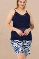 rahat ve şık kadınların tercihi lady 10442 lacivert renkli ve desenli i̇p askılı ve şortlu büyük beden anne pijama takımı, 8509990037215, büyük beden şortlu pijama takımı, Lady