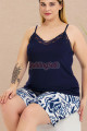 rahat ve şık kadınların tercihi lady 10442 lacivert renkli ve desenli i̇p askılı ve şortlu büyük beden anne pijama takımı, 8509990037215, büyük beden şortlu pijama takımı, Lady