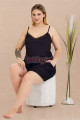 rahat ve şık kadınların tercihi lady 10445 siyah renkli i̇p askılı ve şortlu büyük beden anne pijama takımı, 8509990008642, büyük beden şortlu pijama takımı, Lady