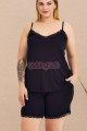 rahat ve şık kadınların tercihi lady 10445 siyah renkli i̇p askılı ve şortlu büyük beden anne pijama takımı, 8509990008642, büyük beden şortlu pijama takımı, Lady