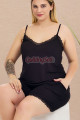 rahat ve şık kadınların tercihi lady 10445 siyah renkli i̇p askılı ve şortlu büyük beden anne pijama takımı, 8509990008642, büyük beden şortlu pijama takımı, Lady