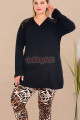 siyah renk ve çiçek desenli lady 11418 kadın uzun kol büyük beden anne pijama takımı, 8509990036560, lady pijama takımı, Lady