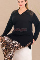 siyah renk ve çiçek desenli lady 11418 kadın uzun kol büyük beden anne pijama takımı, 8509990036560, lady pijama takımı, Lady