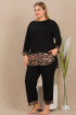 Siyah Renk ve Leopar Desenli Lady 11421 Kadın Uzun Kol Büyük Beden Anne Pijama Takımı