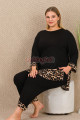 siyah renk ve leopar desenli lady 11421 kadın uzun kol büyük beden anne pijama takımı, 8509990036539, lady pijama takımı, Lady