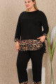 siyah renk ve leopar desenli lady 11421 kadın uzun kol büyük beden anne pijama takımı, 8509990036539, lady pijama takımı, Lady