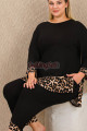 siyah renk ve leopar desenli lady 11421 kadın uzun kol büyük beden anne pijama takımı, 8509990036539, lady pijama takımı, Lady