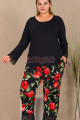 siyah renk ve çiçek desenli lady 11422 kadın uzun kol büyük beden anne pijama takımı, 8509990036508, lady pijama takımı, Lady