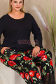 siyah renk ve çiçek desenli lady 11422 kadın uzun kol büyük beden anne pijama takımı, 8509990036508, lady pijama takımı, Lady