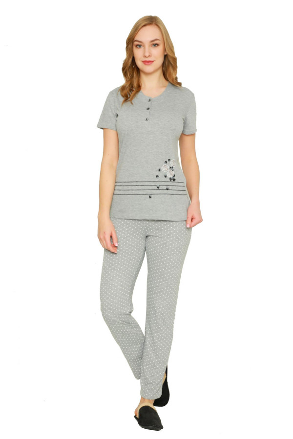 kadın gri renkli  kadın kısa kol pijama takımı - erdeniz 0222 pijama takımı, erdenizpjmtkm0222, bayan pijama takımı, Erdeniz