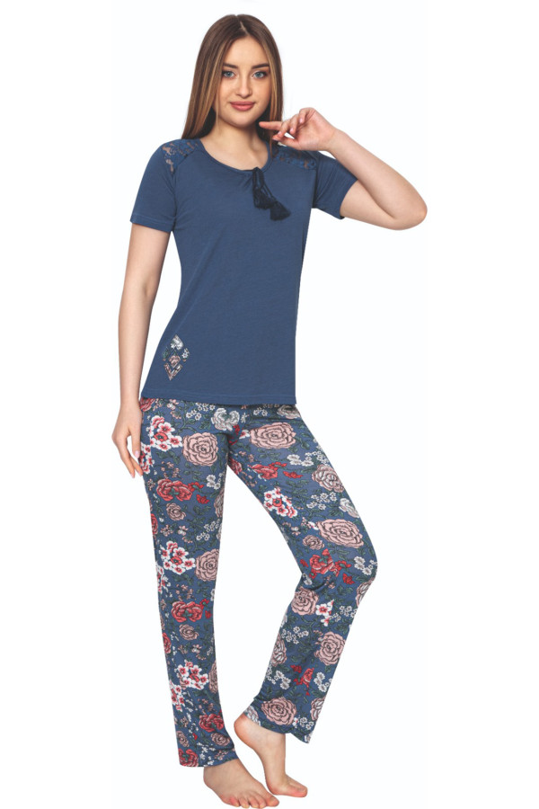 kadın lacivert renkli kısa kol pijama takımı - erdeniz 0231 kısa kollu penye pijama takımı, erdeniz0231pjmtkmlaci, bayan pijama takımı, Erdeniz