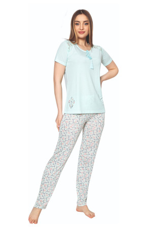Kadın Yeşil Renkli Kısa Kol Pijama Takımı - Erdeniz 0231 Kısa Kollu Penye Pijama Takımı