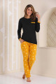 kadın sarı - siyah renk ve puantiyeli kalın kışlık kumaş uzun kol blackmore 261 pijama takımı, blmr-261, bayan pijama takımı