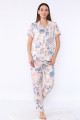 kadın pudra pamuklu önden düğmeli pijama takımı - tuba 1203 kısa kol pijama takımı, tubapjmtkm1203, bayan pijama takımı