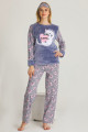 teknur 50403 gri renk kedi desenli 2 li welsoft polar kumaş kışlık bayan pijama takımı, teknur-50403, bayan pijama takımı, Teknur