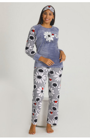 Teknur 50410 Gri Renk 2 li Welsoft Polar Kumaş Kışlık Bayan Pijama Takımı