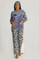 teknur 50414 yeşil renk kedi desenli 2 li welsoft polar kumaş kışlık bayan pijama takımı, teknur-50414, bayan pijama takımı, Teknur