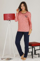 kadın pembe - lacivert renkli uzun kol modal kumaş pijama takımı - teknur 70302 uzun kollu modal pijama takımı, teknur-70302, bayan pijama takımı, Teknur