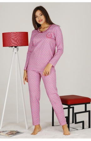 Kadın Pembe Renkli Uzun Kol Modal Kumaş Pijama Takımı - Teknur 70312 Uzun Kollu Modal Pijama Takımı