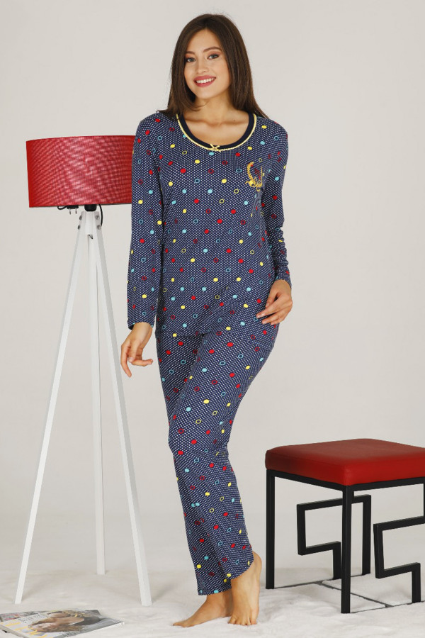 kadın siyah renkli uzun kol modal kumaş pijama takımı - teknur 70317 uzun kollu modal pijama takımı, teknur-70317, bayan pijama takımı