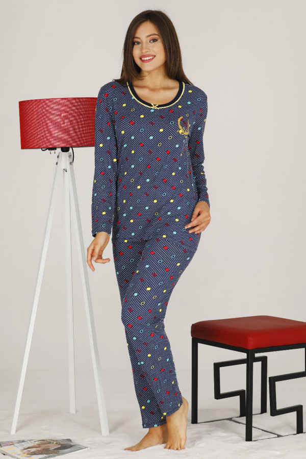 kadın siyah renkli uzun kol modal kumaş pijama takımı - teknur 70317 uzun kollu modal pijama takımı, teknur-70317, bayan pijama takımı, Teknur