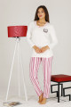kadın beyaz renkli uzun kol modal kumaş pijama takımı - teknur 70319 uzun kollu modal pijama takımı, teknur-70319, bayan pijama takımı