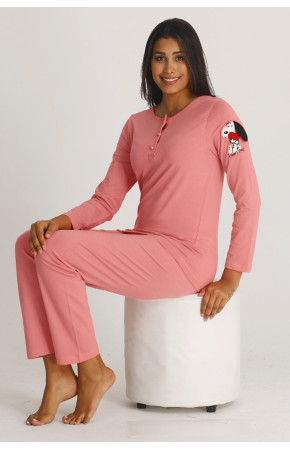 Kadın Pembe Renkli Uzun Kol Modal Kumaş Pijama Takımı - Teknur 71409 Uzun Kollu Modal Pijama Takımı