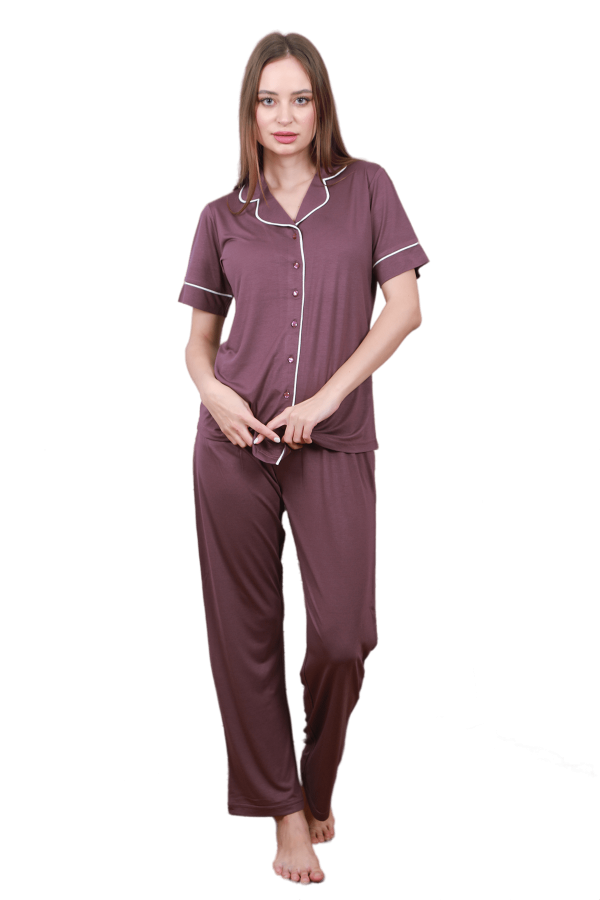 önden düğmeli blackmore 1200, 2 li mürdüm renk kadın pijama takımı, blmr-1200, bayan pijama takımı, Blackmore