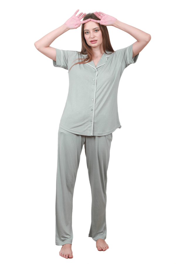 önden düğmeli blackmore 1206, 2 li yeşil renk kadın pijama takımı, blmr-1206, bayan pijama takımı, Blackmore