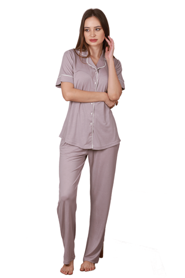 önden düğmeli blackmore 1209, 2 li pudra renk kadın pijama takımı, blmr-1209, bayan pijama takımı, Blackmore