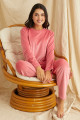 pembe renk kadife kumaş önü yazılı teknur 52027 uzun kol kadın pijama takımı, teknur-52027, teknur pijama takımı, Teknur