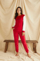 Kırmızı Renk Kadife Kumaş Önü Yazılı Teknur 52054 Uzun Kol Kadın Pijama Takımı