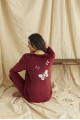 bordo renk kadife kumaş arkası kelebek desenli  teknur 52069 uzun kol kadın pijama takımı, teknur-52069, teknur pijama takımı, Teknur