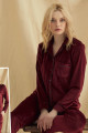 kadın bordo renk kadife kumaş teknur 52108 uzun kol önden düğmeli pijama takımı, teknur-52108, teknur pijama takımı
