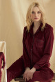 kadın bordo renk kadife kumaş teknur 52108 uzun kol önden düğmeli pijama takımı, teknur-52108, teknur pijama takımı, Teknur