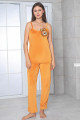 sarı renk arslan resimli kadife kumaş  teknur 52151 askılı kol ve sabahlıklı kadın pijama takımı, teknur-52151, teknur pijama takımı