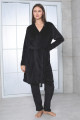 siyah renk panda resimli kadife kumaş  teknur 52152 askılı kol ve sabahlıklı kadın pijama takımı, teknur-52152, teknur pijama takımı