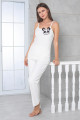 beyaz renk panda resimli kadife kumaş  teknur 52153 askılı kol ve sabahlıklı kadın pijama takımı, teknur-52153, teknur pijama takımı