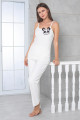 beyaz renk panda resimli kadife kumaş  teknur 52153 askılı kol ve sabahlıklı kadın pijama takımı, teknur-52153, teknur pijama takımı, Teknur