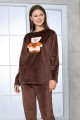 kadife kumaş teknur 52162 kahverengi kadın uzun kol pijama takımı, tknr-52162, bayan pijama takımı, Teknur