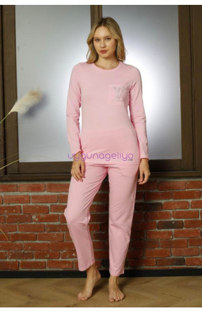 Pembe Renk Teknur 16953 Uzun Kol Modal Kumaş Kadın Pijama Takımı