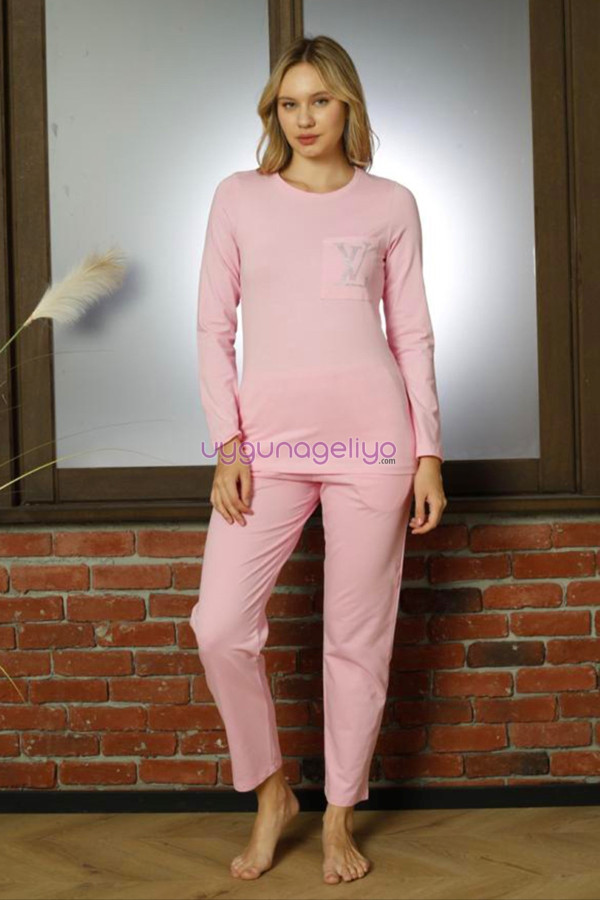 pembe renk teknur 16953 uzun kol modal kumaş kadın pijama takımı, teknur-16953, teknur pijama takımı