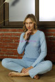 mavi renk teknur 16954 uzun kol modal kumaş kadın pijama takımı, teknur-16954, teknur pijama takımı