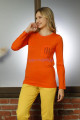 turuncu renk teknur 16957 uzun kol modal kumaş kadın pijama takımı, teknur-16957, teknur pijama takımı
