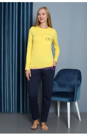 Sarı Renk Teknur 16962 Uzun Kol Modal Kumaş Kadın Pijama Takımı